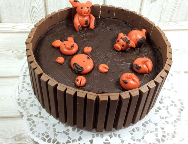 Schweinchen im Matschkübel Torte